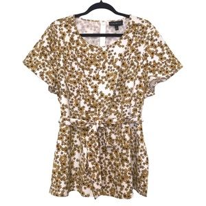 Lane Bryant Women's Short Sleeve Floral Baby Doll Peplum Tie Blouse Size 18 EUC